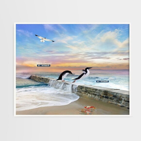 16x20 Penguin‎ Fantasy Ocean Landscape Watercolor Oil Painting Art Poster - Picture 2 of 7
